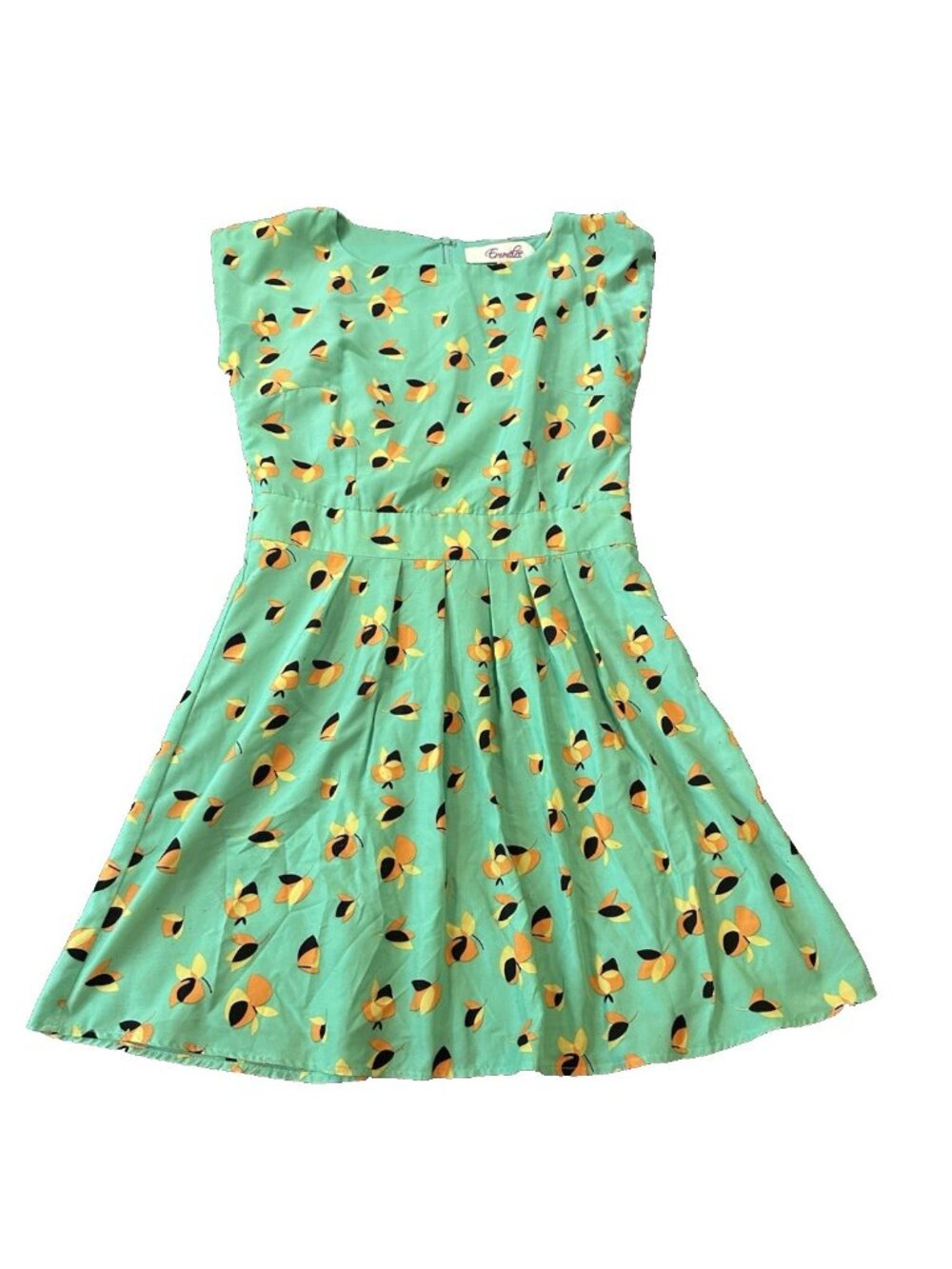 Emmelee Fruit Fit & Flare Womens Green Dress M Retro Rockabilly Mod Pinup Garden